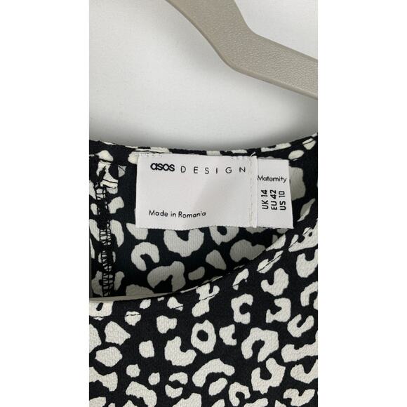 ASOS Maternity Mono Animal Print Long Sleeve Tiered Mini Dress Size 10 Black - Picture 5 of 9